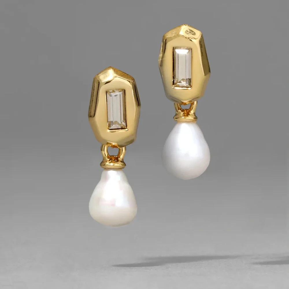 ALEXIS BITTAR • Crystal Freshwater Pearl Drop Gold Earrings